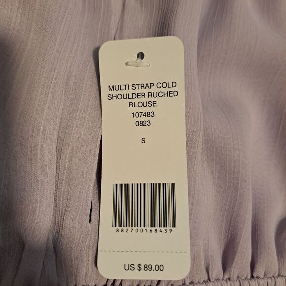 Bebe Puff Long Sleeve Button Down Blouse Purple Small NWT Flaw - Picture 4 of 7